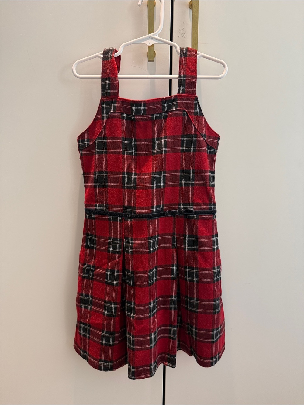 abercrombie kids Red and Black Plaid Pinafore Dress